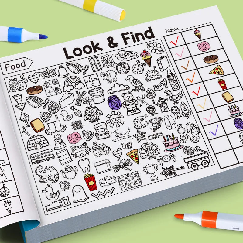 Children's Search for Items Game, Enhance Visual Perception, Fun Coloring Book, Focus and Attention, Handwriting Exercise Book