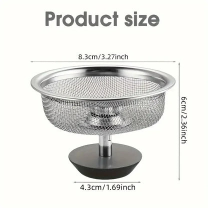 2Set Kitchen Sink Strainer With Handle & Stopper Replacement Drain Basket Stainless Steel Mesh Filter Waste Hole