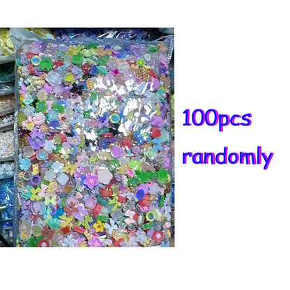 100PCS Random Mixed Strawberry Flowers Nail Charms Sweet Resin Flatback Moon Nail Art Decoration Accessories Manicure DIY