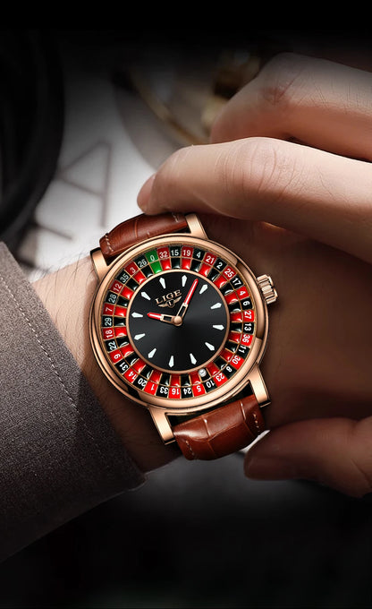 LIGE Fashion Men Watch Rotating Dial Las Vegas Roulette Desktop Theme Watch Men Waterproof Luminous Clock Watches Creative Clock
