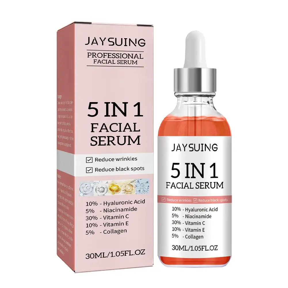 5 In 1 Face Serum Moisturizing Vitamin C Hyaluronic Acid Facial Serum Shrink Pores Nourishing Breathable Skin Care 30ml