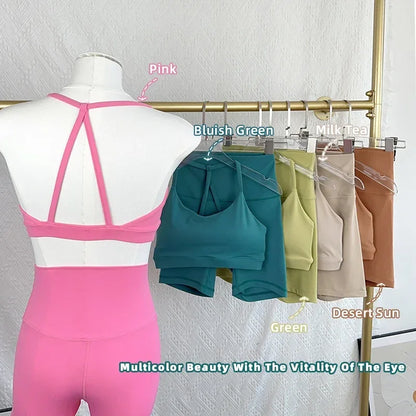 2 Piece Women Yoga Shorts Set Tracksuit Yoga Vest High Waist Shorts Quick-Drying Comfort Elastic Running Workout Sportswear