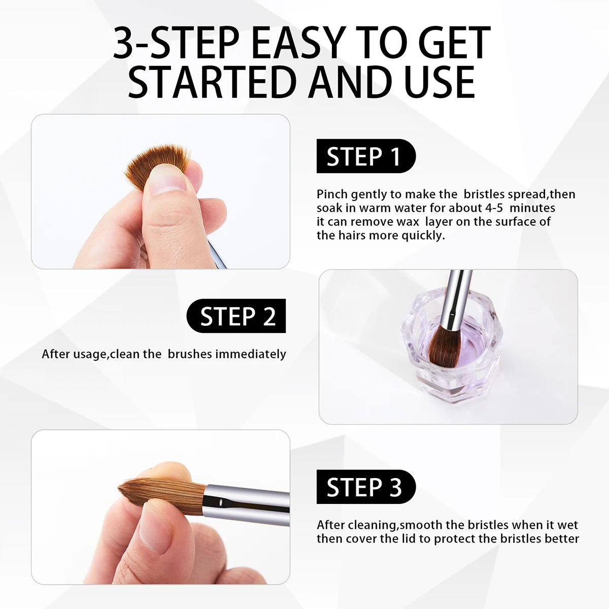 KEMEISI #8-#16 Kolinsky Acrylic Nail Brush Set 3D Pure Handmade Nail Brushes For Acrylic Application Professional Nail Art Brush