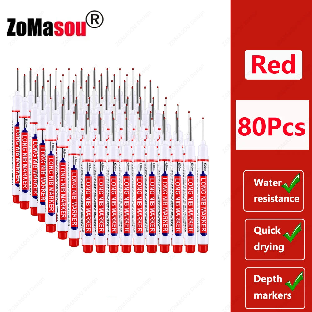 1-100Pcs 2cm Waterproof Long Head Markers Deep Hole Marker Pen for Metal Carpenter Red/Black/Blue/Green Ink Woodworking Tools