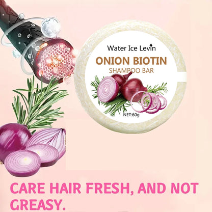 60g Onion Biotin Shampoo Bar for Scalp and Hair Care, Moisturizes and Smooths Hair, Rich in Onion Plant Extracts, Suitable for All Hair Types