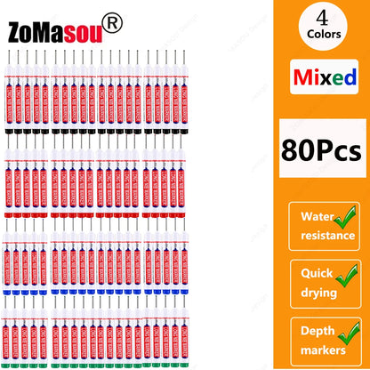 1-100Pcs 2cm Waterproof Long Head Markers Deep Hole Marker Pen for Metal Carpenter Red/Black/Blue/Green Ink Woodworking Tools