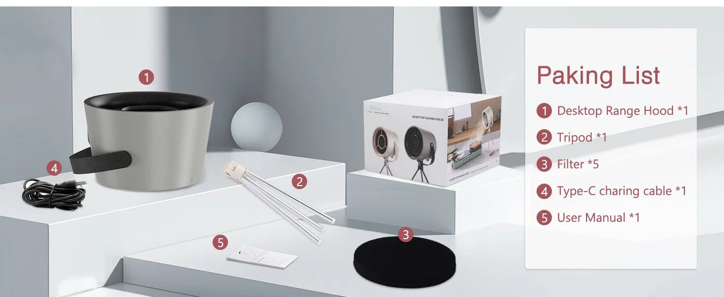2025 New Portable Exhaust Fan Small Kitchen Hood Extractor Barbecue USB Supply Desktop Range Hoods Mini Suction Cooker Hood