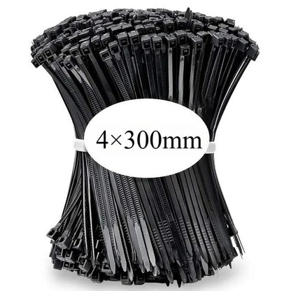 100 PCS Self-locking Plastic Nylon Tie Black Fastening Strap Cable-Tie-Set Cable Zip Tie Fastening Ring Zip Wraps Strap Tie