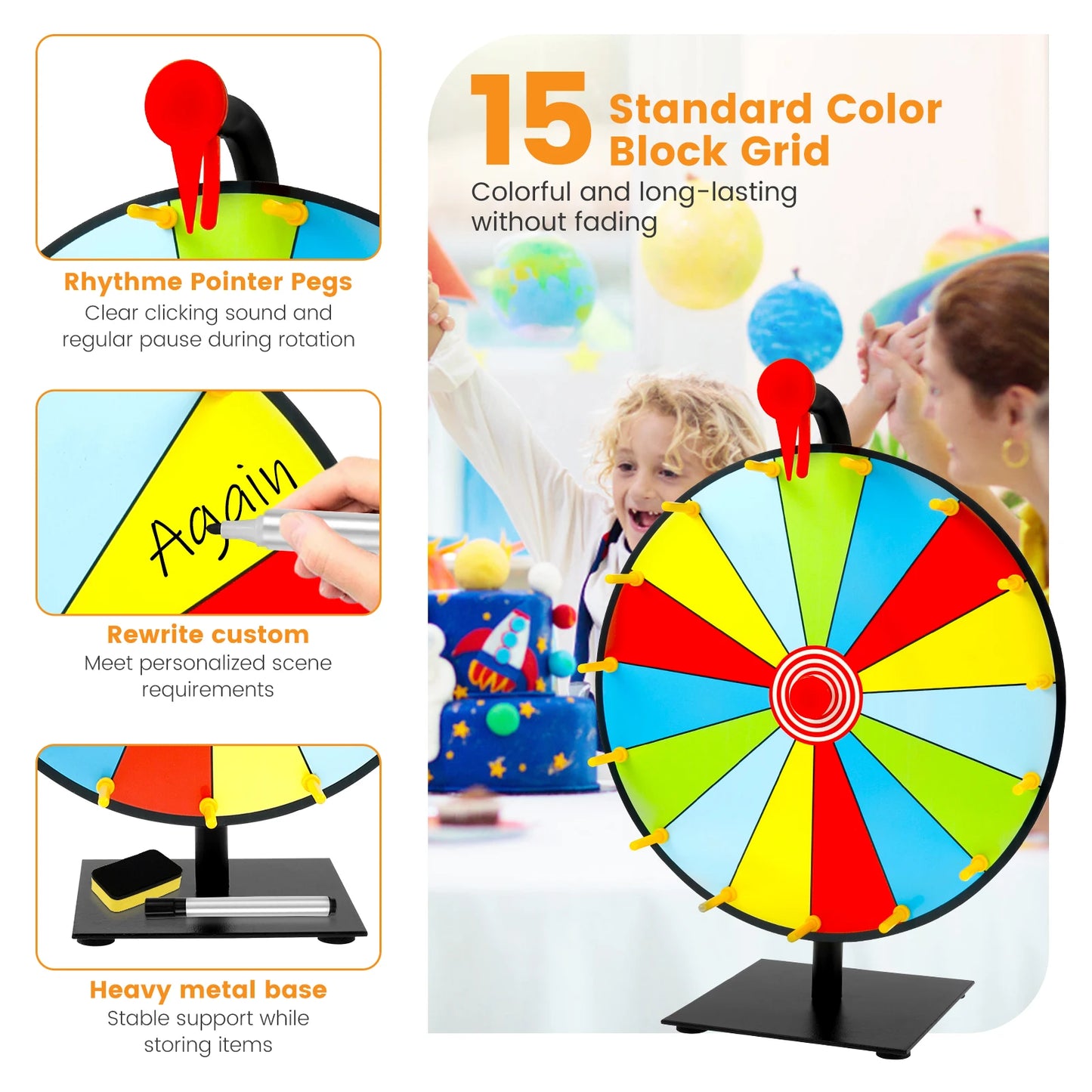 Prize Wheel DIY Interactive Spin Wheel with Board Eraser and Pen Erasable Tabletop Roulette Spinner for Home Show Carnival Party