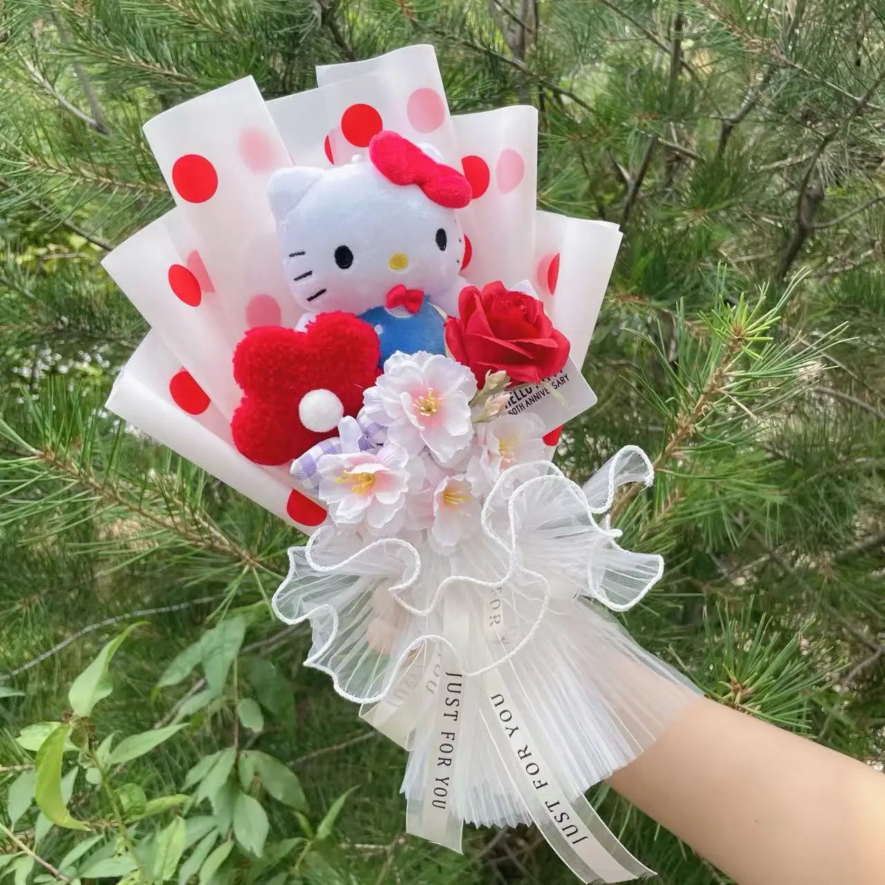 Cartoon Handmade Hello kitty Plush Small Pendant Keychains Creative Valentine Christmas Graduation Gifts For Girls
