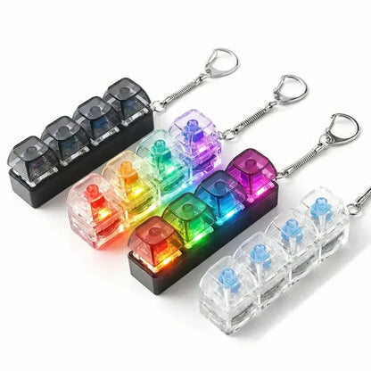 LED Keyboard Fidget Keychain 4/9 Keys Clicker Light Up Button Stress Relief Key Chain for Office Desk Finger Exercise Keycap