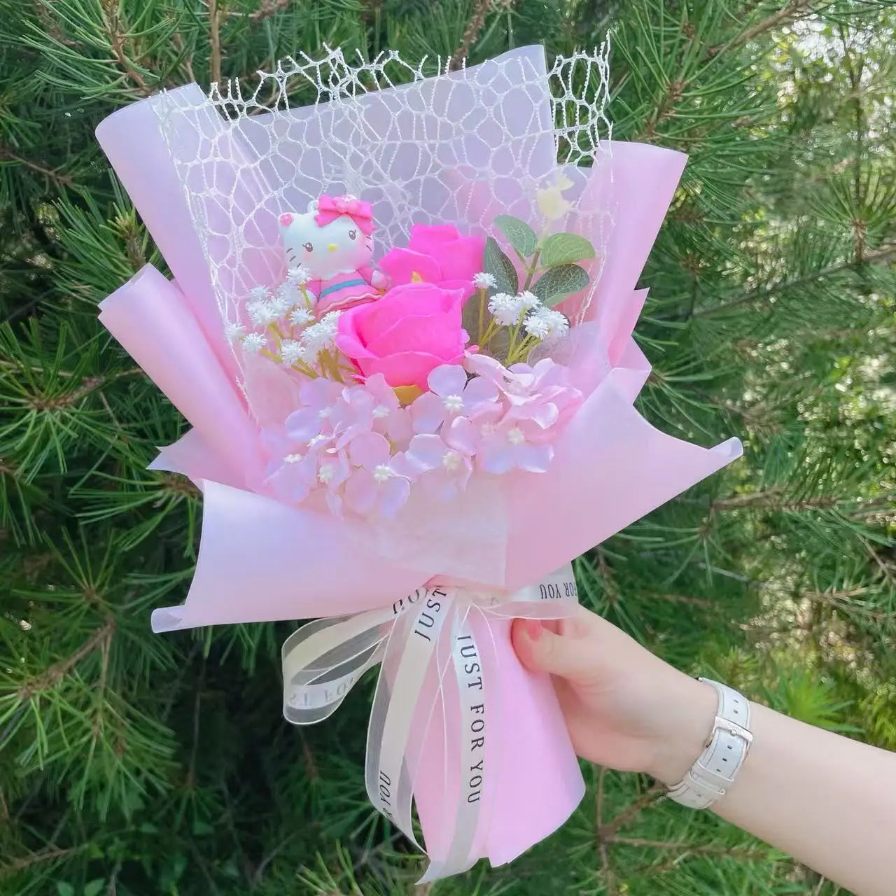 Cartoon Handmade Hello kitty Plush Small Pendant Keychains Creative Valentine Christmas Graduation Gifts For Girls