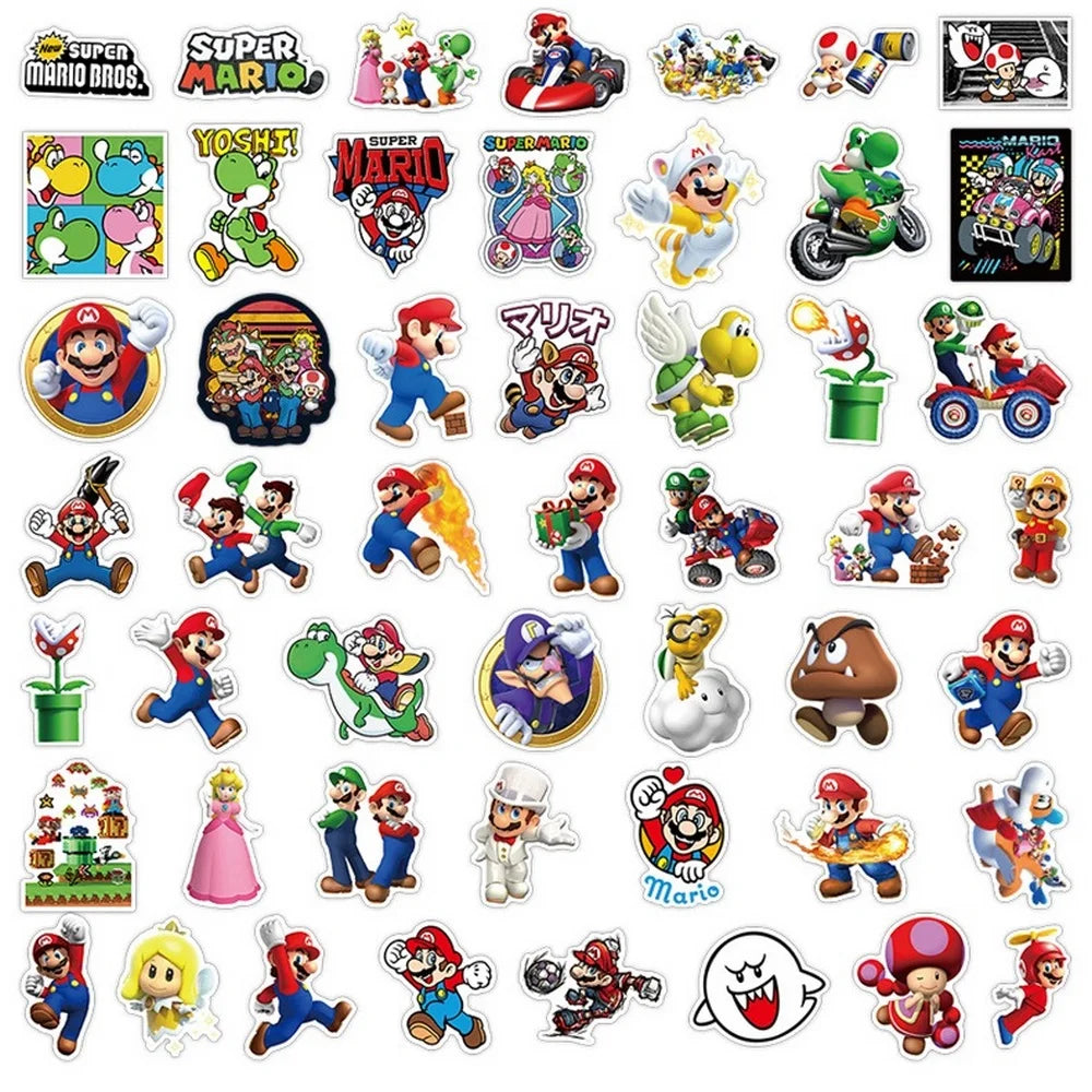 100pcs Super Mario Bros Stickers Luigi Yoshi Scrapbook Guitar Laptop Skateboard Waterproof Sticker Game Stickers Kids Gift Toy