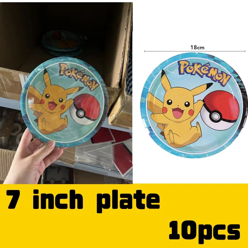 Decoration Pokemon Birthday Party Hats Pikachu Disposable Tableware Tablecloth Cup Plate Napkin Baby Shower Party Favors Pokemon