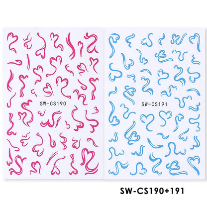 2pcs Sweet Element Nail Art Stickers Simple Flower Heart Cherry Strawberry Kawaii Decals Colorful Bow Butterfly Manicure Sliders