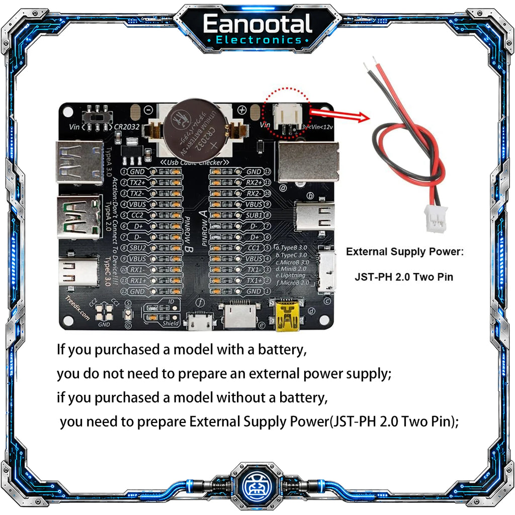 USB Cable Tester Board Data Wire Checker with Acrylic Case LED Indicator for Charging TYPE-C Micro Type A Type B Data Cable Test
