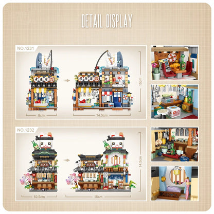 Street View Series Building blocks Izakaya Shaved Ice Shop Takoyaki Shop Coffee shop Panda Tea House model children's gift