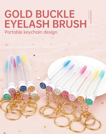 10 Pcs Tube Eyelash Brush With Gold Keychain Glitter Mascara Wand For Women Lash Extension Micro Comb Container Makeup Tools