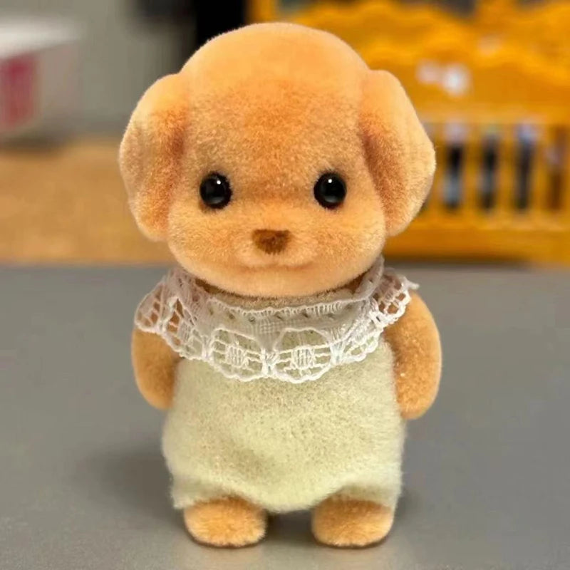 Limb Movable Forest Family Animal Figure Poodle Flocked Shaggy Figurine Dog Model Toy Dollhouse Miniatures Accessories For Kids