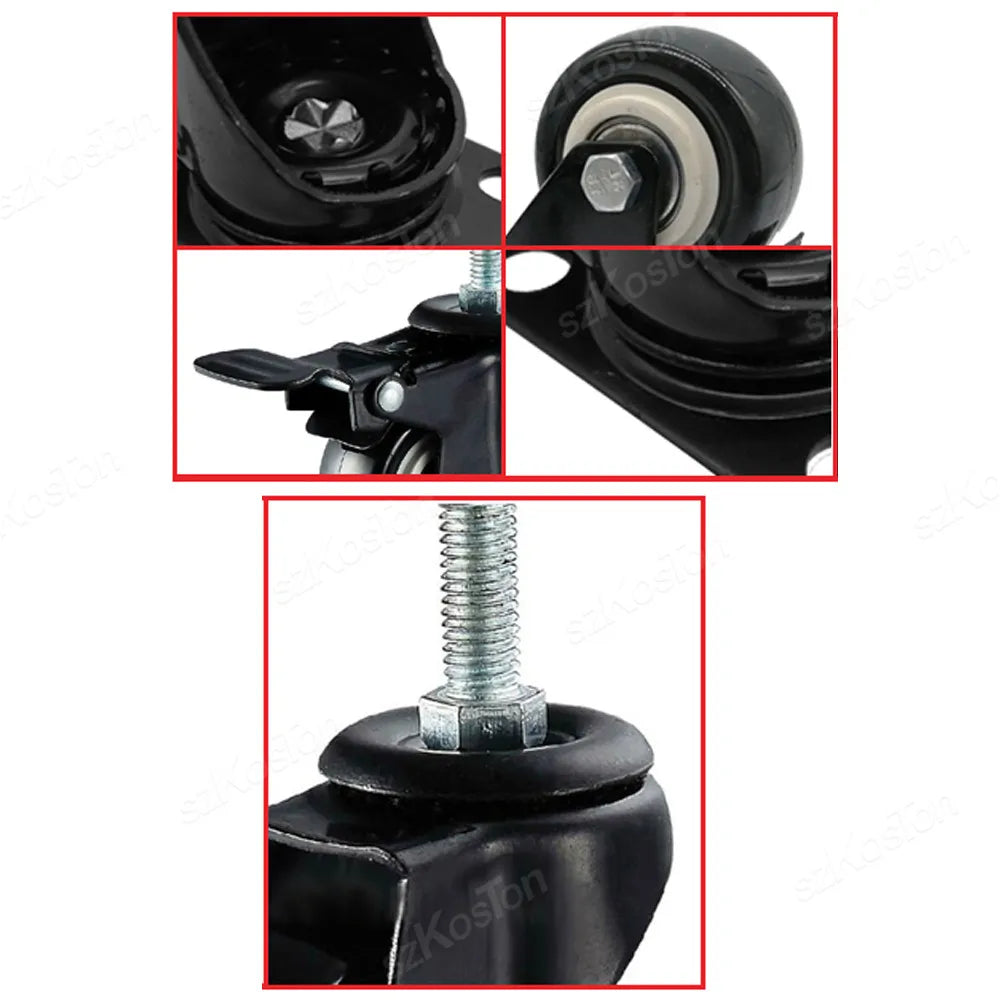 4pcs/kit Furniture Casters 1.5/2Inch M8/M10 Thread Stem Swivel Wheels Without/with Brakes Heavy Duty Coffee Table Chair Bin Cart