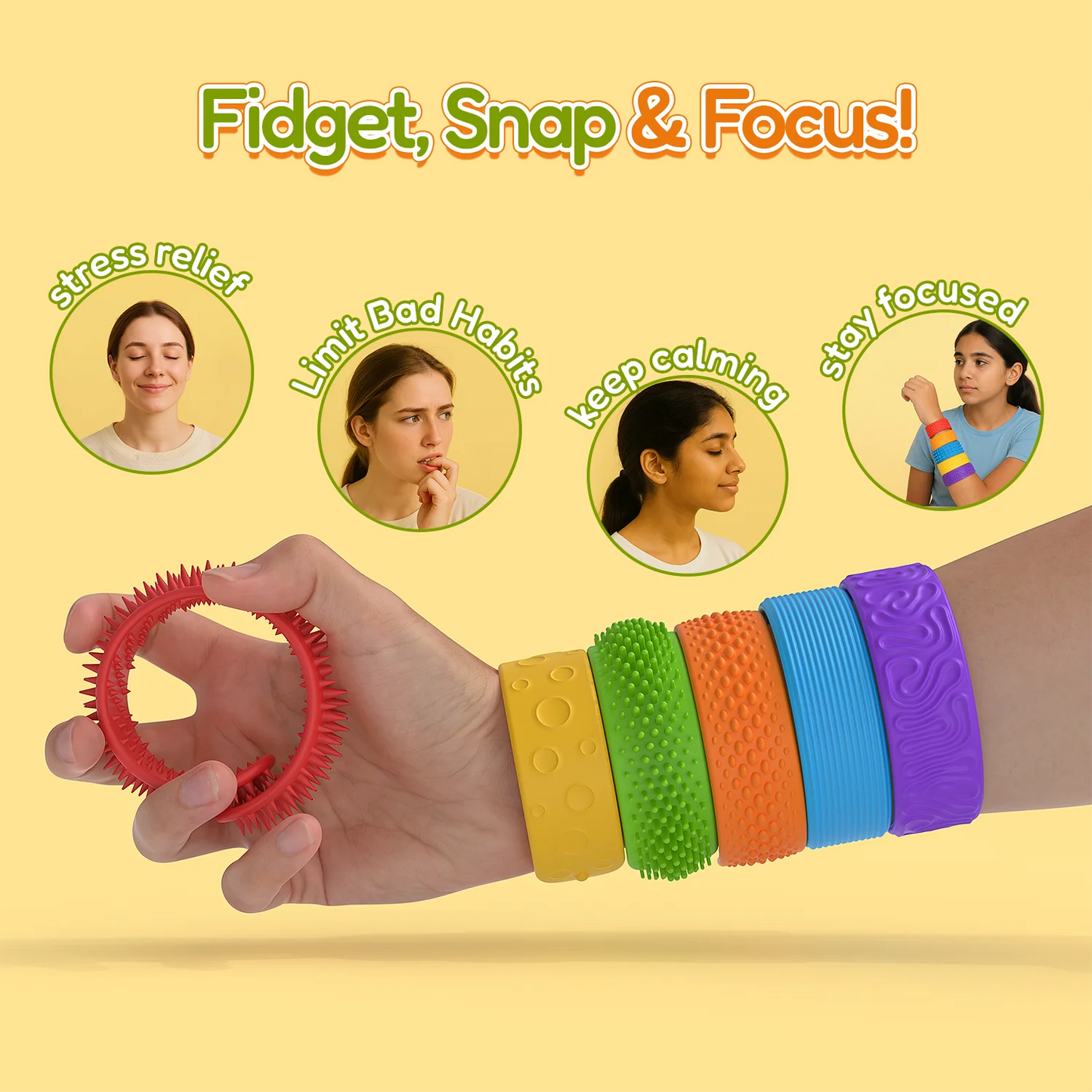 6Pcs Silicone Sensory Fidget Toys  Textured Slap Bracelets For Autism  Special Needs  Calming Stress Relief Fidgets For Kids