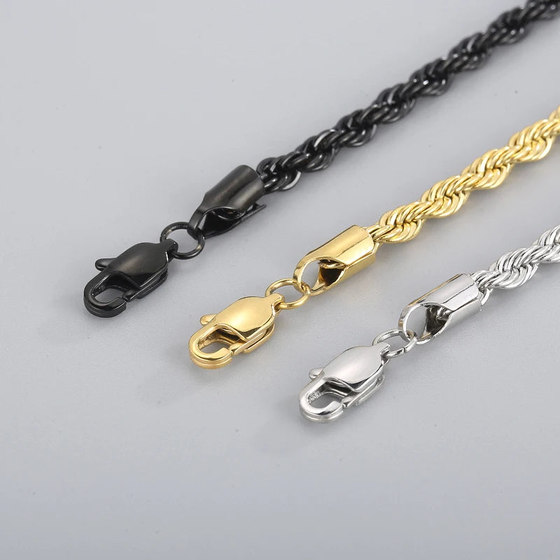 4/6/8mm Stainless Steel Bracelets For Men Women Gold Color Twisted Rope Link Chain Bracelets On the Hand Jewelry Gifts