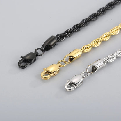 4/6/8mm Stainless Steel Bracelets For Men Women Gold Color Twisted Rope Link Chain Bracelets On the Hand Jewelry Gifts