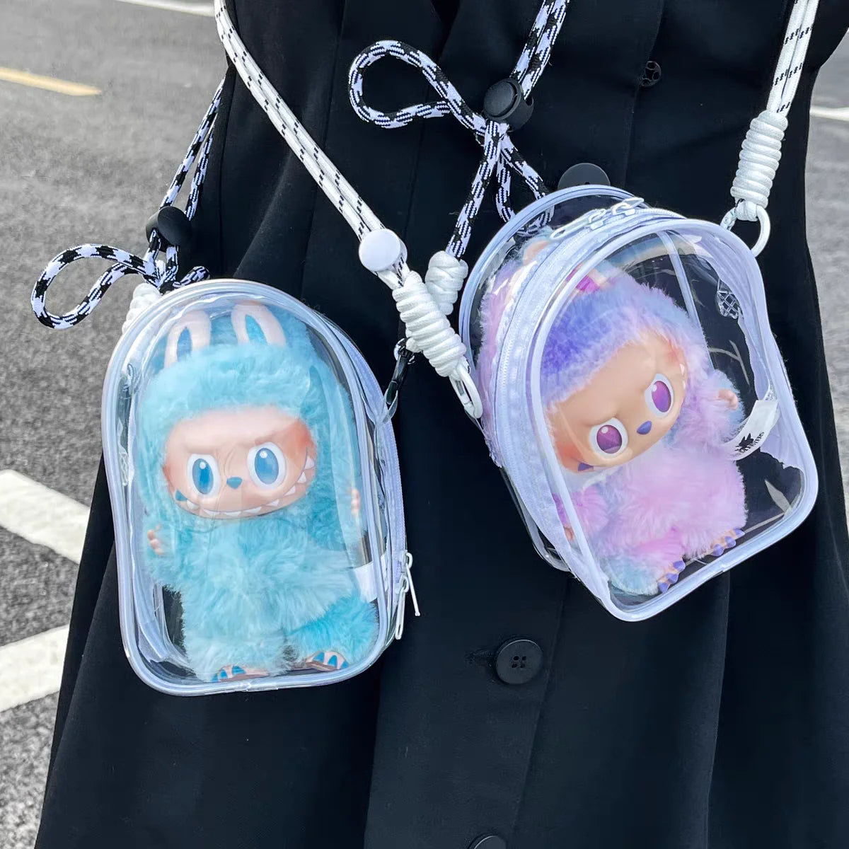 Labubu/SP Protect Case Labubu Sitting Party 15/17cm Cotton Doll Shoulder Pain Bag PVC Storage Bag Labubu Walk Bag Dustproof