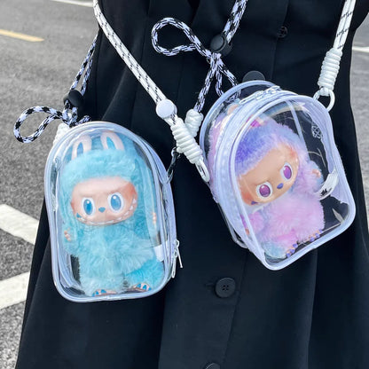 Labubu/SP Protect Case Labubu Sitting Party 15/17cm Cotton Doll Shoulder Pain Bag PVC Storage Bag Labubu Walk Bag Dustproof