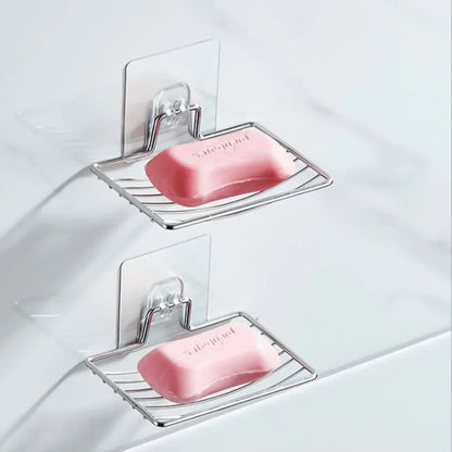 1pc-Stainless steel soap rack, wall mounted soap rack, drainage soap tray, simple soap storage rack in home bathroom