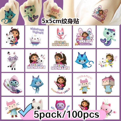Cartoon 20PCS Cute Gabby Dollhouse Cats Tattoo Stickers Kawaii Anime party Waterproof Tattoos Sticker Pack Gift Toy