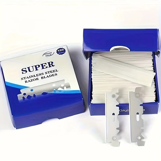 100PCS Single-Sided Razor Blades - Stainless Steel Safety Razors for Men, Barber-Grade Shaving Tools