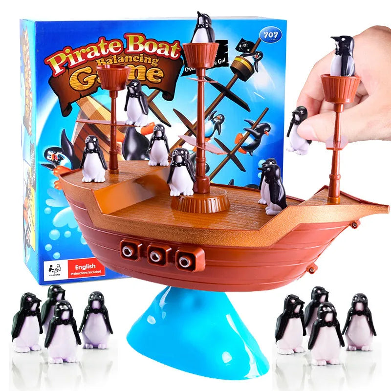 Pirate Boat Puzzle Desktop Game Toy Board Game Balance Penguin Pirate Ship for Parent-child Interaction Birthday Gift