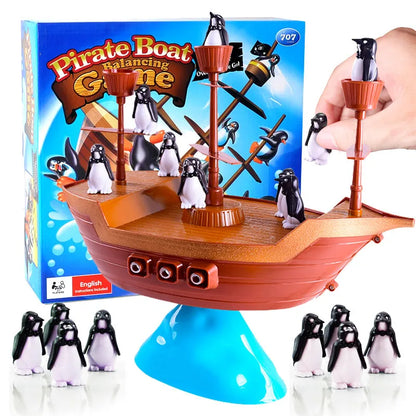 Pirate Boat Puzzle Desktop Game Toy Board Game Balance Penguin Pirate Ship for Parent-child Interaction Birthday Gift