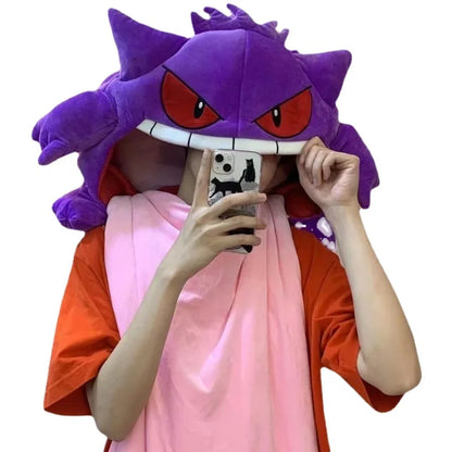 Pokemon Gengar Cartoon Anime Kawaii Elf Sleep Pillow Dual Purpose Nap Blanket Toys Doll Super Soft Big Mouth Gifts