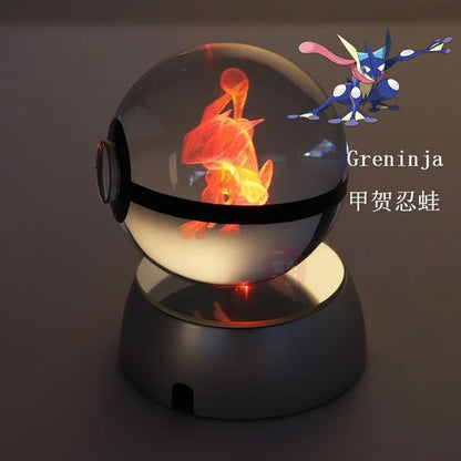 Anime Pokemon 3D Crystal Ball Snorlax Figure Pokeball Engraving Crystal Charizard Model with LED Light Base Kids Gift ANIME GIFT