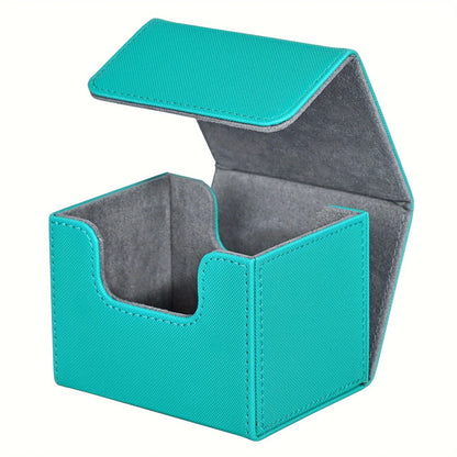 Card Deck Box , Card Storage Box Fits 100 single  Sleeved Cards, PU Leather Strong Magnet Card Deck Case for TCG Cards