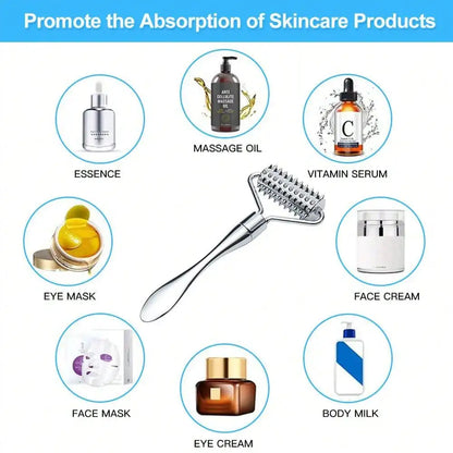 Stainless Steel Facial Massage Roller Deep Tissue Massage Tool for Face, Acupressure Massager Body for Hand, Foot, Neck SPA Care
