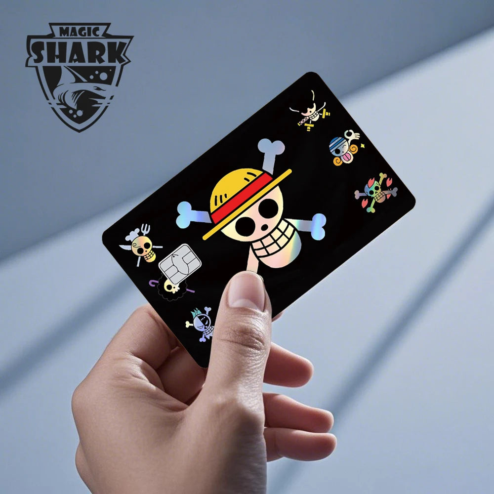 Magic Shark Luffy Zorro Ace Skull Anume Holographic Shinny Laser Sticker Film Skin for Credit Debit Card