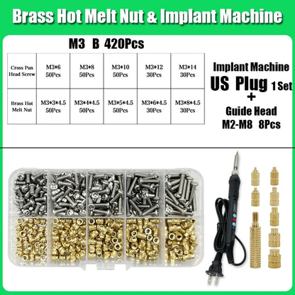 M2 M3 M4 Brass Insert Nut Bolt Screw Implantation Machine Hot Melt Knurled Thread Heat Soldering Iron Tip 3D Printer Accessory