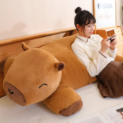 Giant Kawaii Capybara Plush Doll Floor Mat High Quality Animal Brown Capybara Plush Carpet Home Decor Gift For Boys And Girls