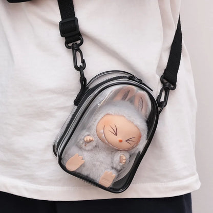 Labubu/SP Protect Case Labubu Sitting Party 15/17cm Cotton Doll Shoulder Pain Bag PVC Storage Bag Labubu Walk Bag Dustproof