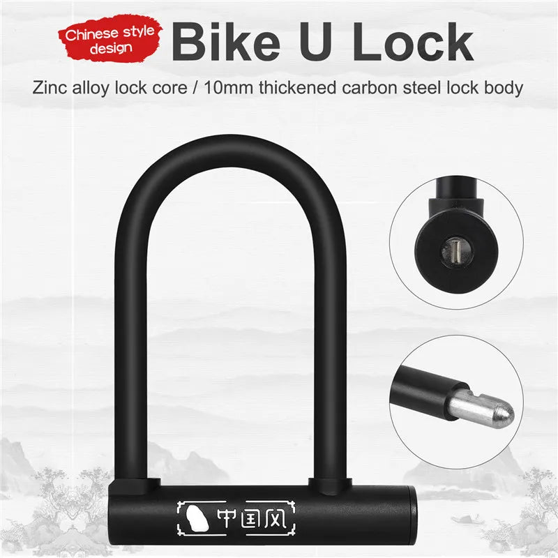 WEST BIKING Bike Lock Anti-theft Bicycle U Lock MTB Road Mountain Bicycle Accessories U-Locks Cycling Steel Security Bike Locks