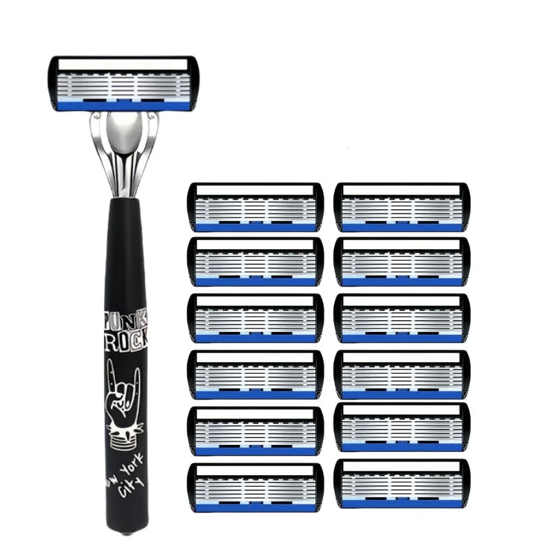 Men Women Safety Manual Shaver with 6-Layer Stainless Steel Blades for Hair Removal, Featuring Replaceable Razor Heads