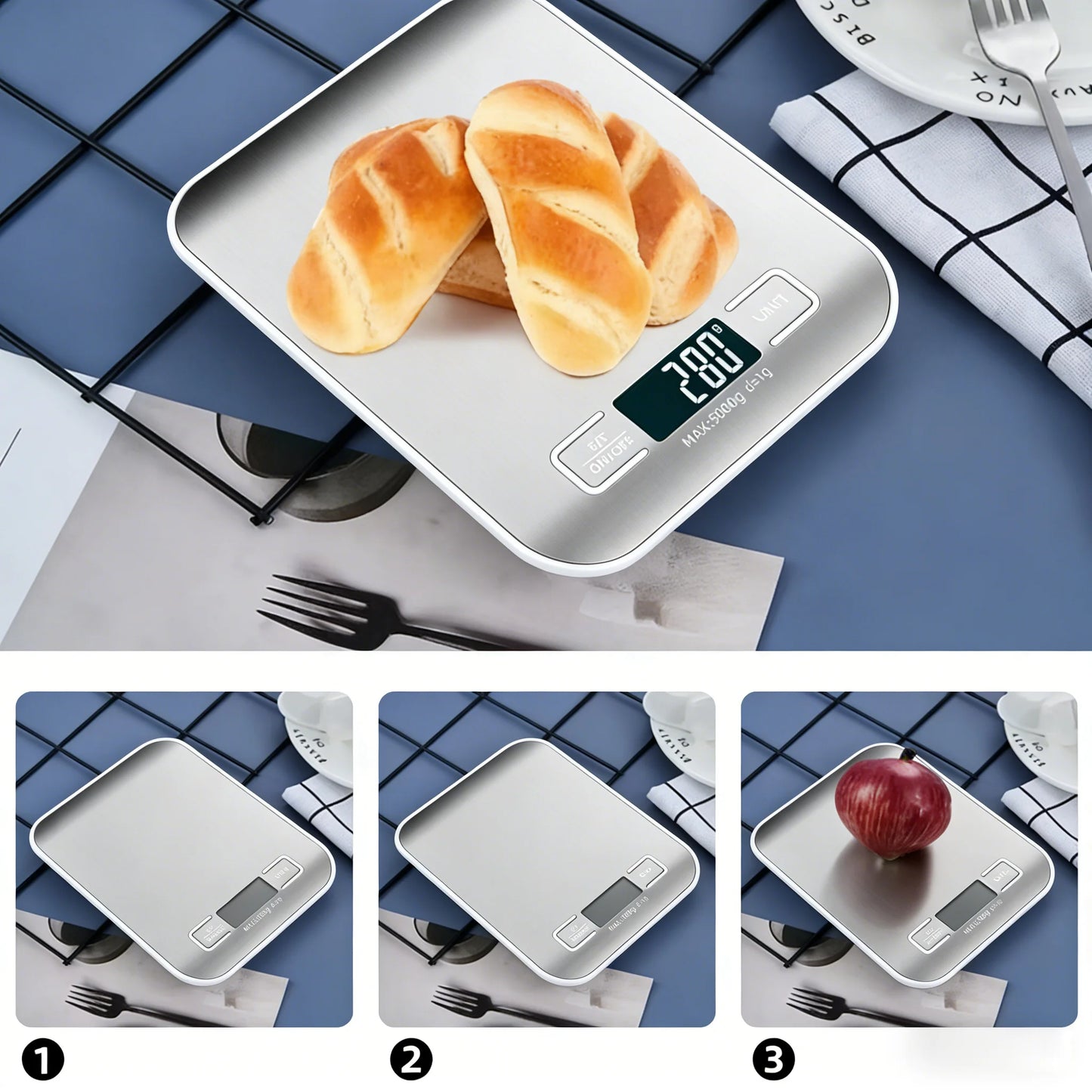 Digital Kitchen Scale LED Display 5kg/1g Stainless Steel Panel Electronic Scales Home Jewelry Food Snacks Weighing Baking Tools