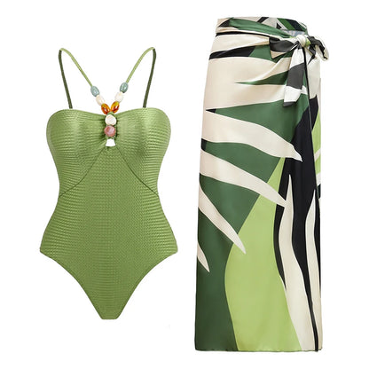Blue One-Shoulder Ruffled Print Floral Swimsuit Set Cover Up Single Piece Micro Monokini Sexy Swimwear For Girls Summer Beach