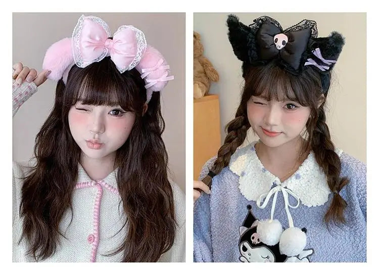 Sanrio Washing Face Headband Hello Kitty Kuromi Melody Plush Hair Accessories Cartoon Hair Hoop Lolita Style Sweet Headdress