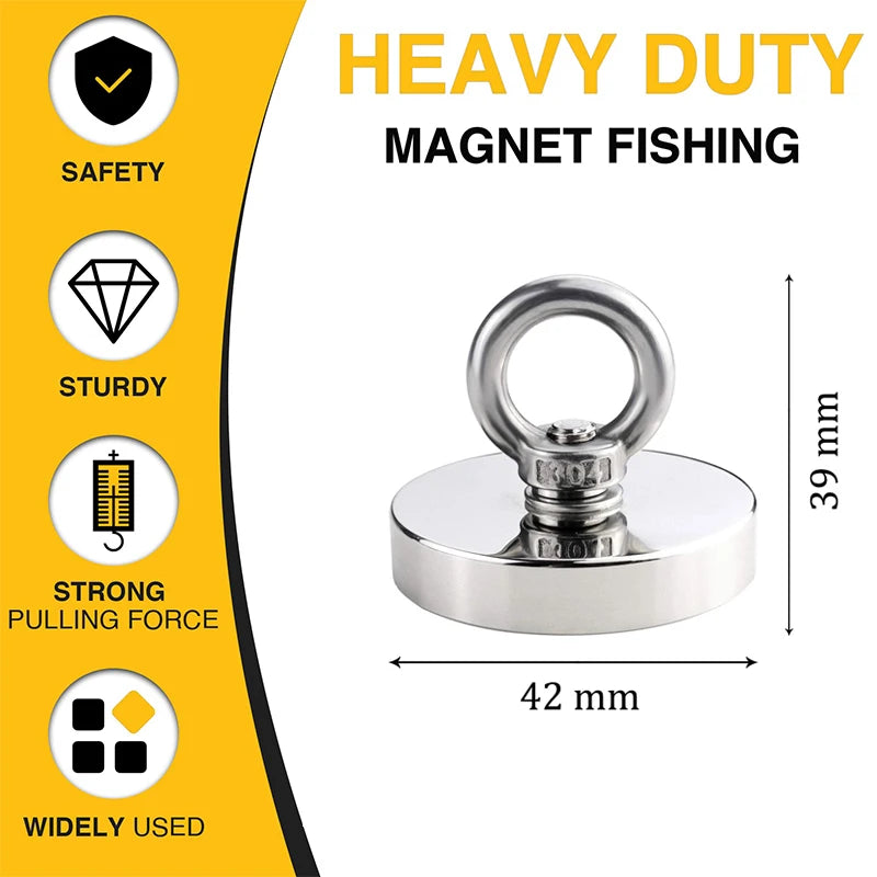 Super Strong Neodymium Fishing magnet Hooks N52 Heavy Duty magnet with Countersunk Hole Eyebolt 16-42mm Salvage Searcher Magnets