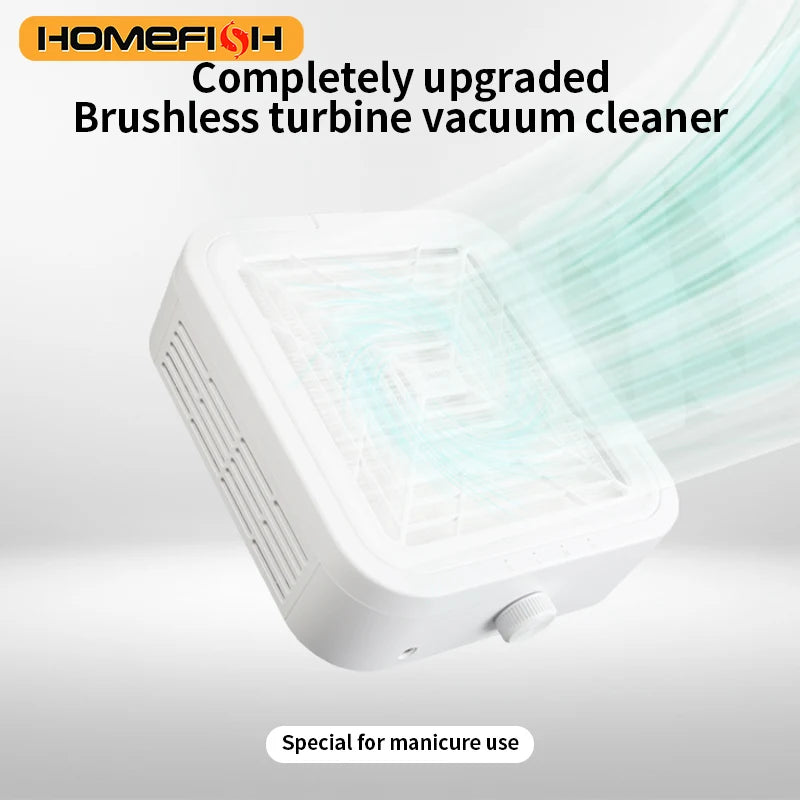 Turbine Brushless Nail Dust Remover Strong Suction 120W Nail Vacuum Cleaner for Manicure with Removable Filter Speed Adjustable