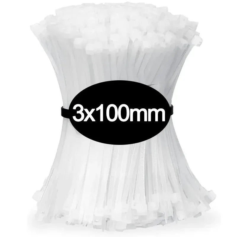 100 PCS Self-locking Plastic Nylon Tie Black Fastening Strap Cable-Tie-Set Cable Zip Tie Fastening Ring Zip Wraps Strap Tie
